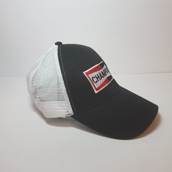 Vintage CHAMPION SPARK PLUGS Hat Snapback Trucker Hat Classic Cap Black Red Mesh - Picture 8 of 13
